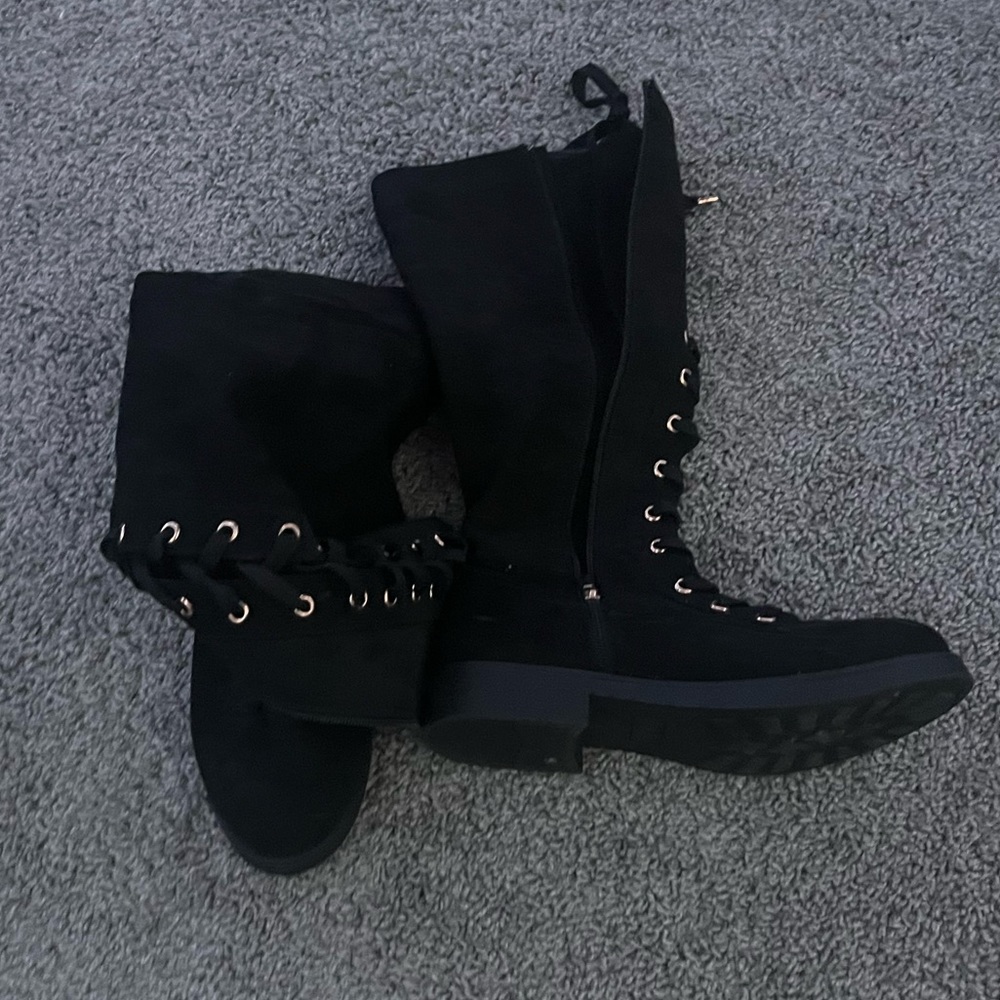 cute black and gold under the knee high boots